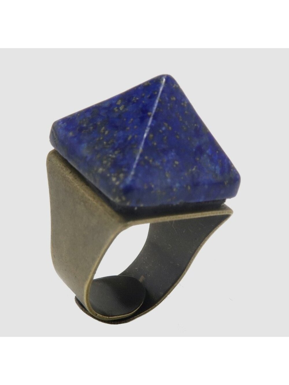 Lapis Lazuli Ring Blue Pharaoh Pyramid Gem Bronze Adjustable Size 5 to 8 Jewelry